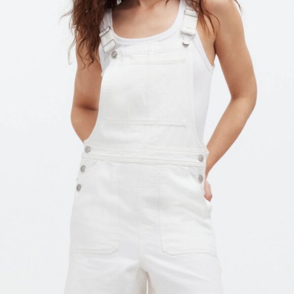 Madewell Denim Oversized Carpenter Raw Hem Shortalls in Tile White NWT
